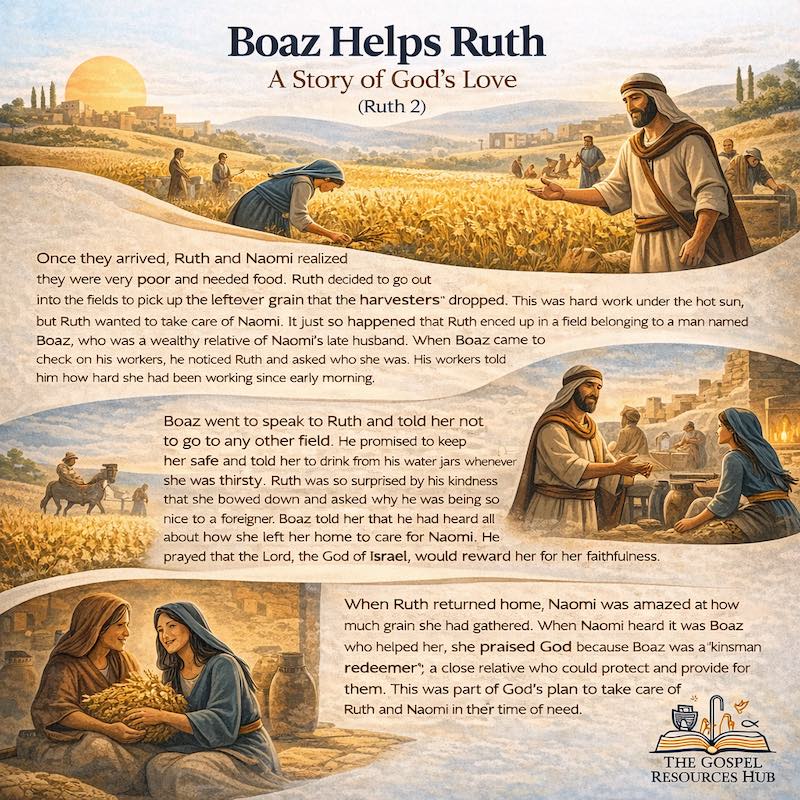 Ruth 2 Sunday School Lesson: Boaz Helps Ruth & God's Kindness